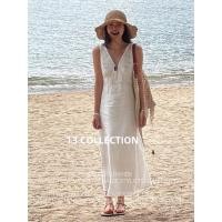 ราคา DANTING ชุดเดรสยาวสีขาวปักลายเรียบหรูและเรียบง่าย (25194604123)