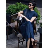 ราคา DANTING ชุดเดรสเสื้อยืดทรงเพรียวเรียบหรู สีน้ำเงินกรมท่า (25194786776)