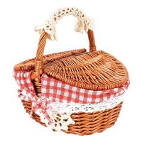 ราคา Hand Made Wicker Basket Wicker Camping Picnic Basket Shopping Storage Hamper and Handle Wooden Wicker Picnic Basket (126987418853)