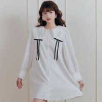 ราคา FLAT2112 LILY WINDY MINI DRESS เดรสสั้นสีขาว เดรสแขนยาว เดรสคอระบาย เดรสโบว์ดำ เดรสลูกคุณ เดรสเรียบร้อยน่ารัก FF1421 (127065046178)