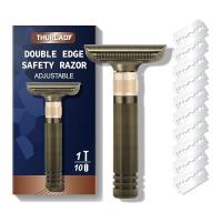 ราคา Adjustable Double Edge Safety Razor Single Blade Razors for Men 1 Blade Razor with 10 Swedish Stainless Steel Safety Razor Blades Smooth Reusable Eco Friendly Shaving Matte Silver (23973037902)