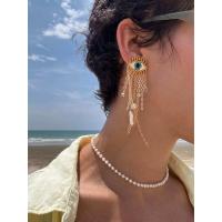 ราคา Evil Eye earrings with baroque pearls (24153843513)