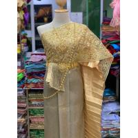 ราคา ชุดไทยสไบลูกไม้ ผ้าถุงผ้าไหมแพรวา เซทสีทอง ราคาไม่รวมเครื่องประดับ (15749627467)