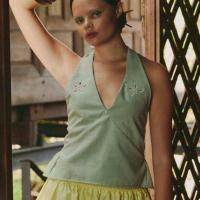 ราคา MIRA Matcha Leaf eyelet top เสื้อคล้องคอสีเขียวปักลายดอก ดีไซน์สไตล์ญี่ปุ่น (126846275550)