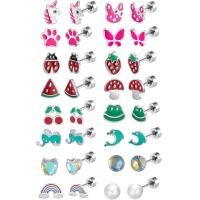 ราคา 16 Pairs Hypoallergenic Screw Back Earrings for Women Girls 316L Stainless Steel Unicorn Butterfly Strawberry Cherry Flat Back Stud Earrings Jewelry Gift (25319395431)