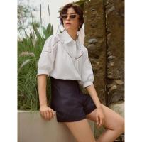ราคา Elle เสื้อเชิ้ตแขนพองลายปักครอสติชสีขาวแบบสบาย ๆ (127034935094)