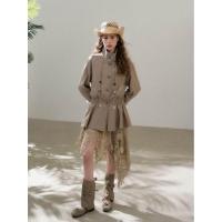 ราคา Original Design IRIS BOUTIQUE 26ss Trims series IJ19143 brown Classic Stand Collar Layered Jacketเสื้อคลุมหรือใส่เดี่ยว (126579249977)