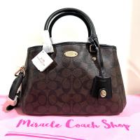 ราคา กระเป๋าถือ Coach ของแท้ มือ 1 Coated canvas ลาย Signature ทรงถังยอดนิยม ใบเล็ก สีสวยมาก COACH 34605 SIGNATURE MINI MARGOT CARRYALL SHOULDER BAG Brown สีน้ำตาลเข้ม (20258863531)