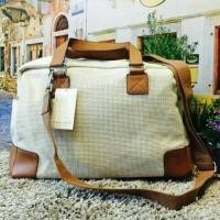 ราคา Zara man กระเป๋าถือและสะพายแคนวาส ขนาดใหญ่ สีน้ำตาล (000582)