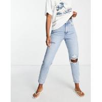 ราคา Topshop Mom jean with side and knee rip in bleach (201653526)