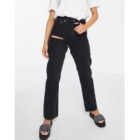 ราคา Topshop Dad jeans with pocket bag rip in washed black (201728309)