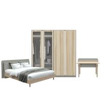 Koncept Furniture ชุดห้องนอน ขนาด 6 ฟุต และ ตู้ Blox ขนาด 200 ซม. พร้อมโต๊ะทำงาน 120 ซม. สีไม้อ่อน รุ่น BROOKER 59060042