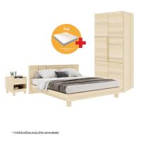 ราคา Koncept Furniture ชุดห้องนอน 5 ฟุต รุ่น Hakone &amp; ตู้เสื้อผ้า 90 ซม. &amp; ตู้ข้างเตียง พร้อมที่นอน รุ่น Haus (59062329)