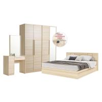 ราคา Koncept Furniture ชุดห้องนอน ขนาด 5 ฟุต แบบลิ้นชัก รุ่น Hakone &amp; ตู้เสื้อผ้าขนาด 160 ซม. พร้อมลิ้นชัก Finger Scan สีไม้อ่อน (59060645)
