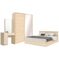 ราคา Koncept Furniture ชุดห้องนอน ขนาด 6 ฟุต แบบลิ้นชัก รุ่น Hakone &amp; ตู้เสื้อผ้าบานเลื่อน ขนาด 160 ซม. (59060923)