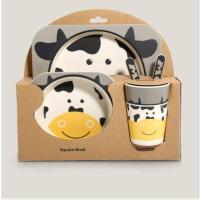 ราคา ชุดจาน ชาม ช้อน แก้ว จากเยื่อไผ่, ลาย: วัว (16157)