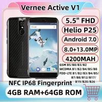 ราคา Vernee Active V1 NFC IP68 สมาร์ทโฟน 5.5 นิ้วAndroid 7.0 MTK6757 Octa Core 4GB RAM 64GB ROM 13.0MPกันน้ํา 4Gโทรศัพท์มือถือ (1005005885721441)
