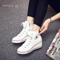 ราคา ส้นสูง 8 ซม. รองเท้าผ้าใบลูกไม้สายเกาหลีรองเท้าผ้าใบสูงด้านบน (2894693012)