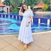 ราคา เดรสขาว เดรส ชุดเดรส เดรสสีขาว เดรสสาวอวบ เดรสใส่เที่ยว เดรสใส่เปิดไหล่ได้ คลุมไหล่ได้ (2436410313)