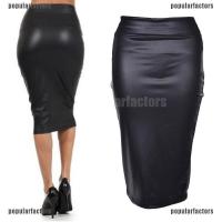 ราคา [Popular] Womens PU Leather High Waist Knee Length Straight Package Hip Pencil Skirt Dress [FS] (2327015580)