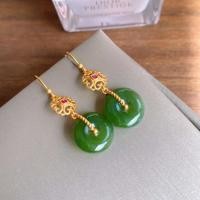 ราคา Hetian Jades925Sterling Silver ต่างหูตะขอห้อยจี้หยกสําหรับผู้หญิง (2968568453)