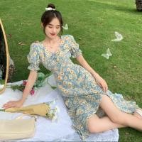 ราคา พร้อมส่ง‼ เสื้อผ้าแฟชั่น ชุดเดรสยาวลายดอก Floral sleeve Dress เดรสเกาหลี (4788130386)