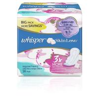 ราคา Whisper Skin Love อัลตร้าสลิม แบบมีปีก สำหรับกลางคืน 28 ซม 16 แผ่น (11904463277)