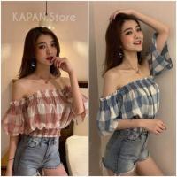 ราคา KAPAN พร้อมส่ง เสื้อปาดไหล่ ลายสก็อต มี2สี ชมพู ฟ้า ฟรีไซส์ ผ้าคุณภาพดี น่ารักมาก (2304072530)