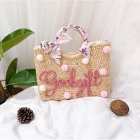 ราคา กระเป๋าสานทรงเหลี่ยม โทนสีชมพู งานแต่งปอมๆน่ารัก แต่งชื่อ กระเป๋าสานผักตบชวา กระเป๋าแฮนเมด (3157304931)