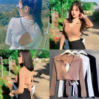 ราคา SpinnyHouse เสื้อเว้าหลัง ครอปคอวีแอบโชว์เนินร่องนิดๆ เว้าหลัง ผูกแกะได้ ครอปผูกหลัง ครอปแขนยาว ข้าวปุ้นผูกหลัง (9308486594)