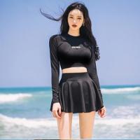 ราคา ลดราคา ชุดว่ายน้ำผู้หญิง แขนยาวสีดำ กันยูวี SKU 1909 ผ้าว่ายน้ำแท้ เก็บหุ่น ทรงสวย UV CUT50 (1249844196)