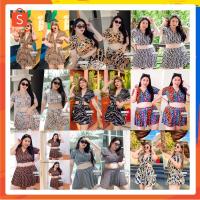 ราคา ชุดว่ายน้ำ2ชิ้นไซส์ใหญ่ เสื้อผูกหลัง กางเกงกระโปรงเอวสม๊อคสูง (4456966511)