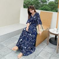 ราคา PMSWEET PLUSSIZE PM4186 พร้อมส่ง เสื้อผ้าไซส์ใหญ่ คนอ้วน สาวอวบ ชุดเดรสยาวลายดอกสีน้ำเงิน ชุดเดรสคอวี เอวยางยื (9371439201)