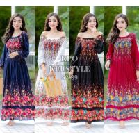 ราคา 52 39 แมกซี่เดรส เดรสยาว แขนยาว ปาดไหล่ ปิดไหล่ ช่องตัวสม็อค ใส่แล้วดูเพรียว สาวอวบ สาวอ้วน ใส่ไปทะเล ลายดอกชบากางร่ม (3663063724)