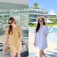 ราคา STAYATDRESS CARA LINEN DRESS มินิเดรสทรงสุดคิ้วท์ แขนพองเล็กน้อย ผ้าลินินแท้ เย็บซับในซาติน (3491101307)