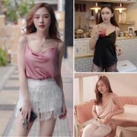 ราคา สายเดี่ยวคอถ่วง ผ้าซาตินเงา สายโซ่ (2142649948)