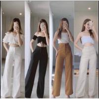 ราคา กางเกงทรงกระบอกเล็ก ตะขอหน้าซิปหน้า มีกระเป๋า2ข้าง เอวสูง ผ้าฮานาโกะ (5246680613)