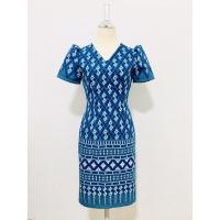 ราคา คอวี ชุดเดรสผ้าไทย ผ้าฝ้าย ชุดทำงาน ผ้าหมักโคลน (21402619293)