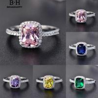 ราคา broadhappy ข้อเสนอพลอยฝังเพชรสแควร์อย่างมีสไตล์ แหวนเกลี้ยง (1782596601)