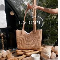 ราคา Lagomm กระเป๋าสาน ผักตบชวา ซับในซิป สะพายไหล่ ใบใหญ่เก๋มาก (13513427850)