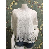 ราคา เสื้อลูกไม้ อก44 46นิ้ว และ 50 52 นิ้ว เสื้อลูกไม้สาวอวบ เสื้อแขนสามส่วน เสื้อลูกไม้สีขาว ดำ รุ่น4605 5205 (18425346498)