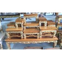 ราคา โต๊ะหมู่บูชา หมู่ 9 1หน้า 4 ไม้สักแท้ ขาสิงห์ปิดทองคำเปลวเดินเส้นทอง โต๊ะหมู่บูชาพระ สีไม้ธรรมชาติ รวมฐานเป็น 10 ชิ้น (5182904079)