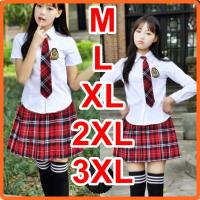 ราคา พร้อมส่ง????ชุดนักเรียนญี่ปุ่น ครบไซด์ สก๊อตแดงเน็คไทค+เข็มโรงเรียน+เสื้อ+กระโปรง #จีบรอบแดง (4446116855)