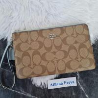 ราคา เหมือนใหม่ ลายซี คล้องมือ L 2ซิป Coach มือสองของแท้Coach F16109 Signature Large Double Corners Zipสีน้ำตาลลายซี ขอบฟ้า (21455148596)