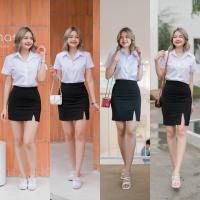 ราคา กระโปรงทรงเอ ทรงเอผ่าหน้า ความยาว 14" 16" 18" 20" เอว 23-34" #กระโปรงนักศึกษาราคาถูก สินค้าขายดี (20817722166)