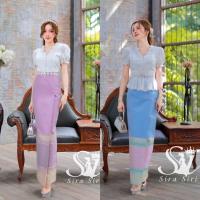 ราคา ชุดไทย เสื้อลูกไม้แขนตุ๊กตาคอวี เสื้อสีขาว เสื้อน่ารัก ผ้าถุงสำเร็จรูปลายการบิน ชุดทำบุญ (19062808499)