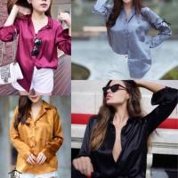 ราคา เสื้อเชิ้ตคอปกผ้าซาตินแขนยาว เสื้อเชิ้ตซาติน (2874352154)