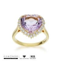 ราคา Gemondo แหวนผู้หญิง เงินแท้ 925 ชุบทอง 18K ประดับพลอยแท้ แอเมทิสต์ชมพู รูปหัวใจ และเพทายไร้ : แหวนพลอย แหวนอัญมณี (9601972629)