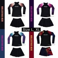 ราคา ใหม่!! APPAREL Stripe rashguard ชุดว่ายน้ำกัน UV แขนยาว + กระโปรง P054 (2320099780)