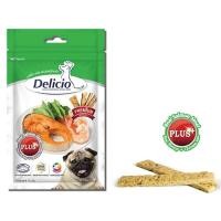 ราคา Delicio เดลิซิโอ พลัส ขนมสุนัขพรีเมี่ยม เหมาะกับสุนัขที่แพ้เนื้อไก่ บำรุงขนสวย รสกุ้งแห้งผัก (แพค 12 ถุง) (1380843860)